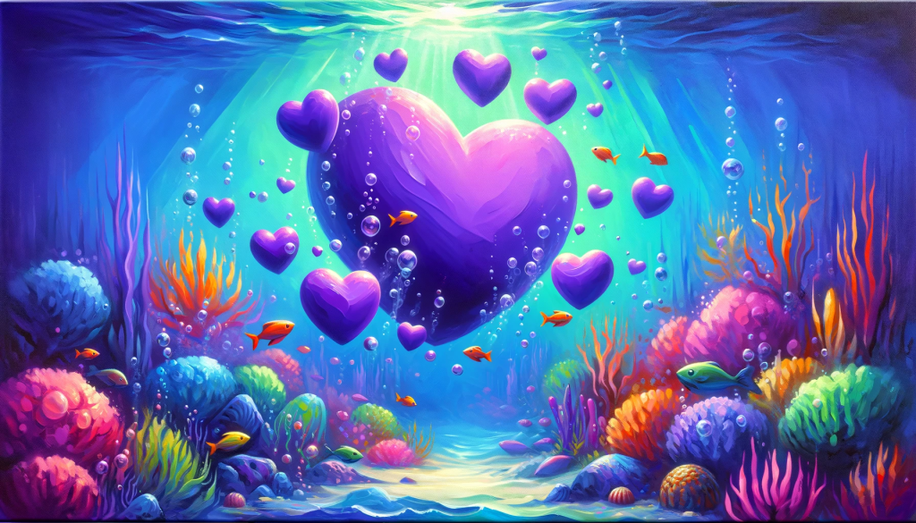 vibrant purple heart emoji under water