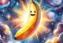 a banana emoji floating in space and time