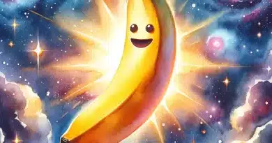a banana emoji floating in space and time