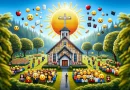 Church with praying emojis and the bible emoji