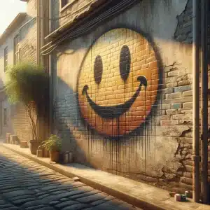 urban wall with smiley face graffiti
