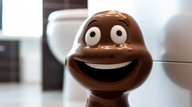 the smiling poop emoji escaping from the bathroom!