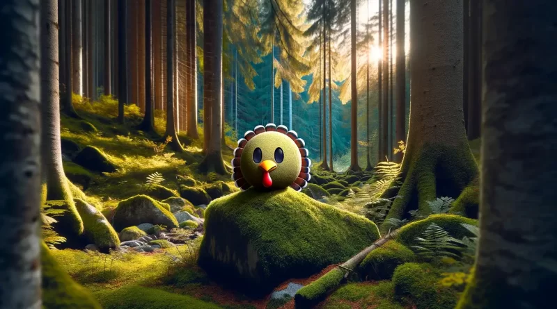 a turkey emoji wandering the forest