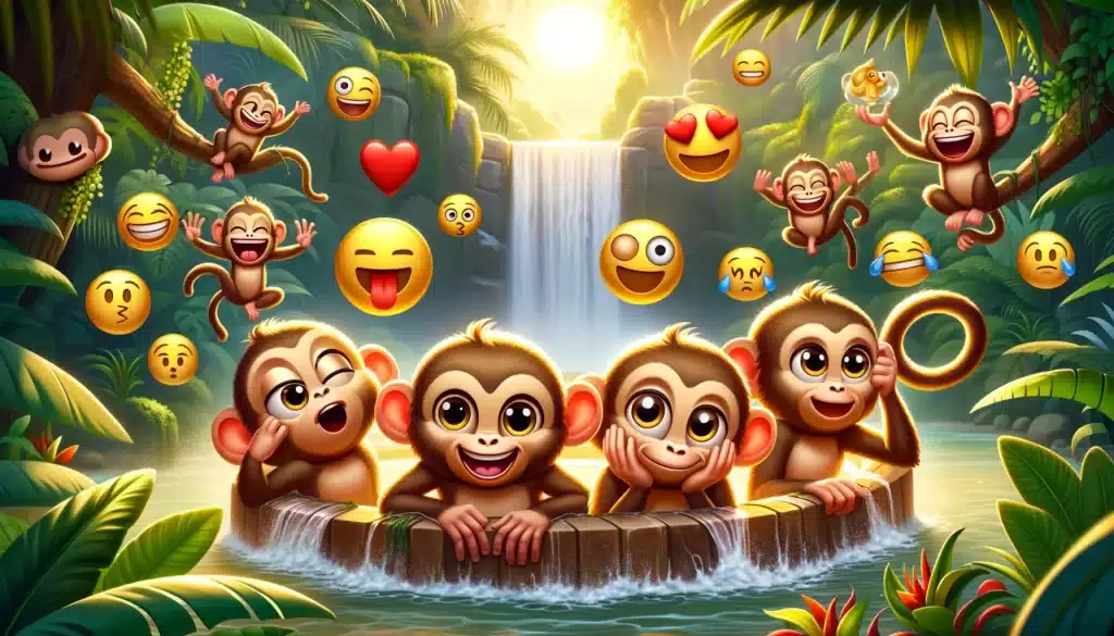 a bunch of money emojis playing in the jungle