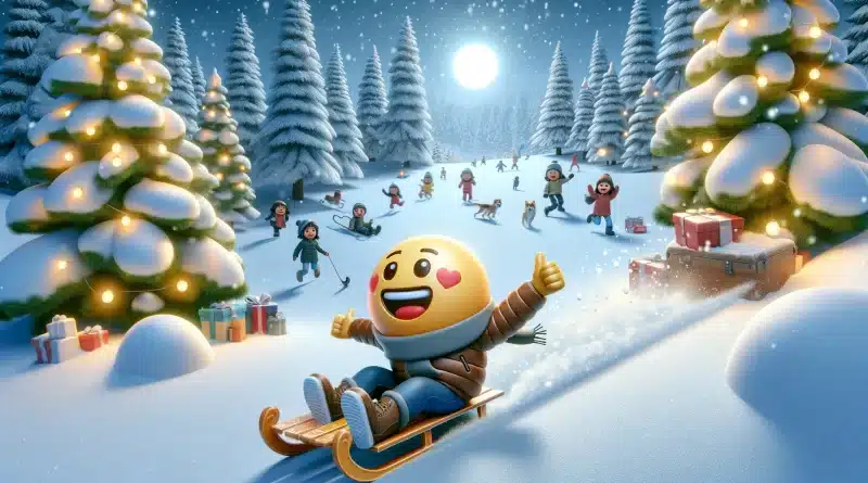 Sled emoji going down a snowy hill