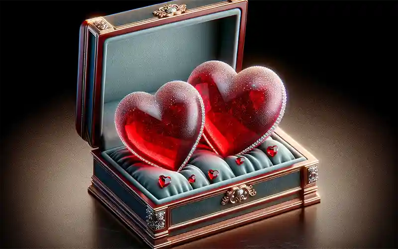 two hearts emoji in a beautiful jewelry box
