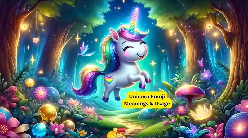 Unicorn Emoji frolicking through a magical forest