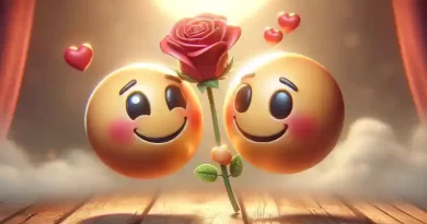 two emojis in love with a rose between them expressing their feelings