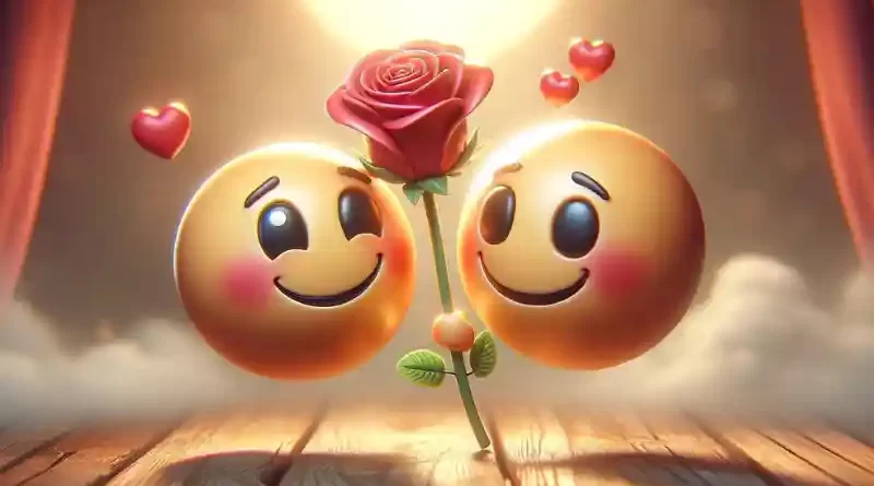 two emojis in love with a rose between them expressing their feelings