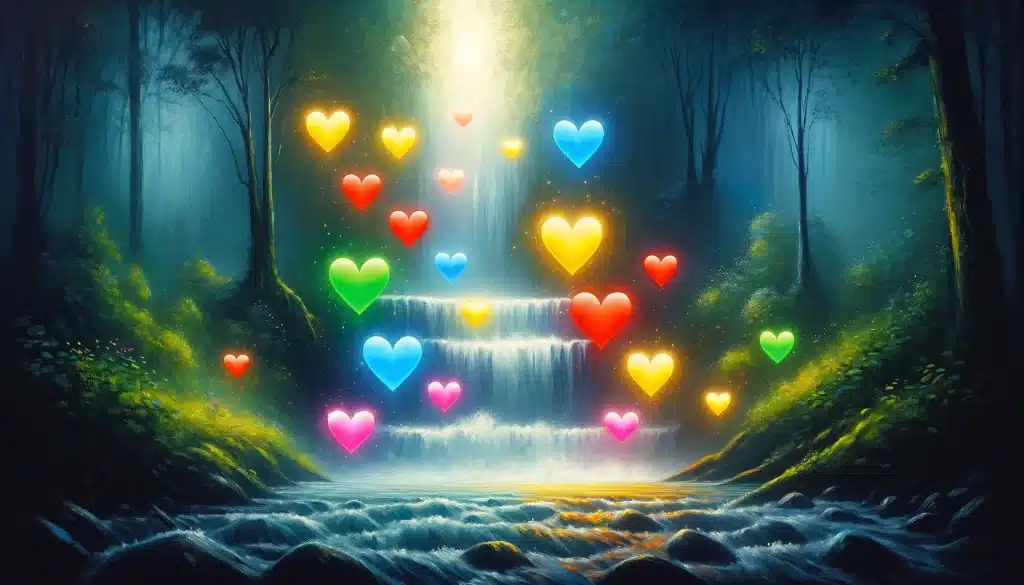 Waterfall full of heart emojis