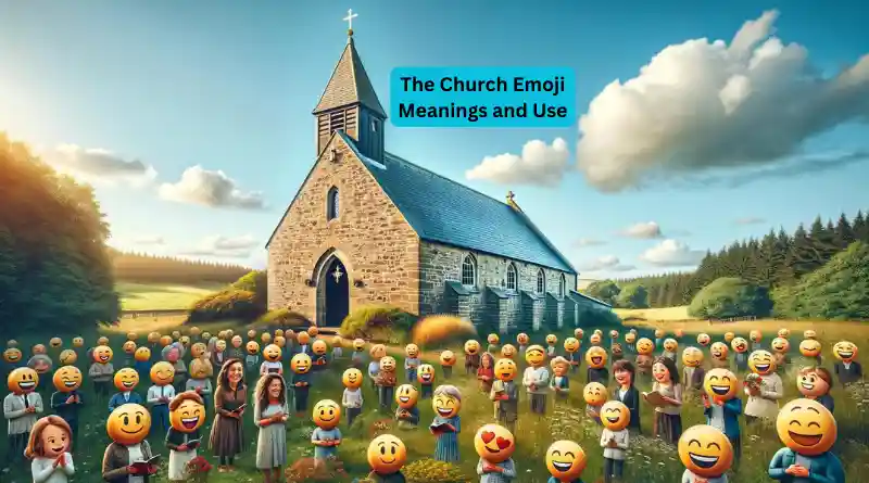scenic church with emoji people outside