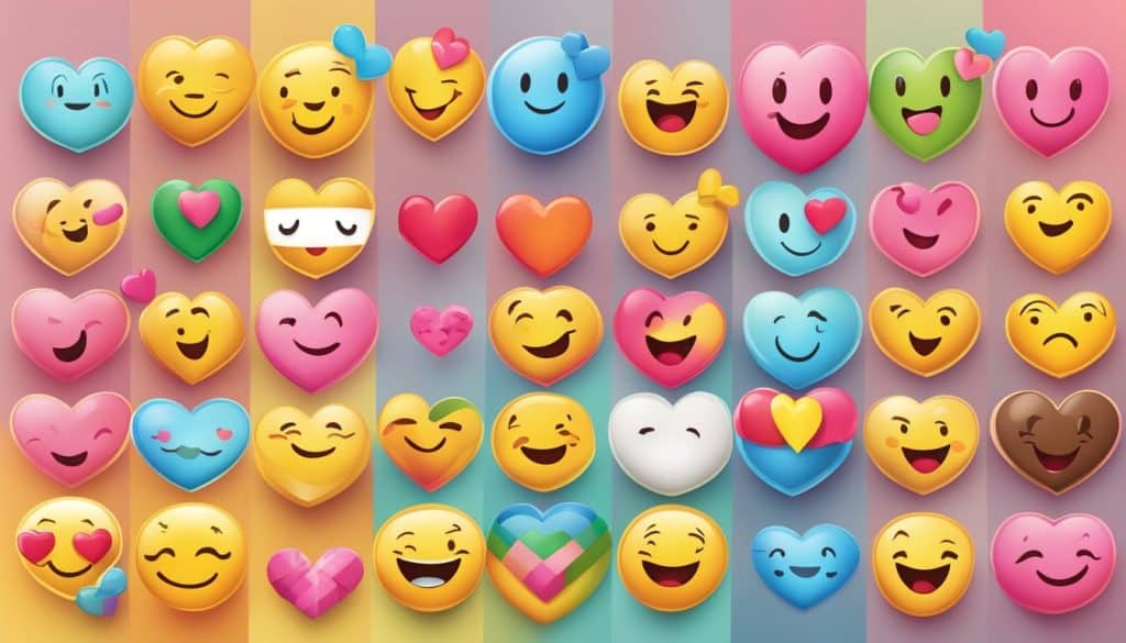 different designs and variations of love and heart emojis