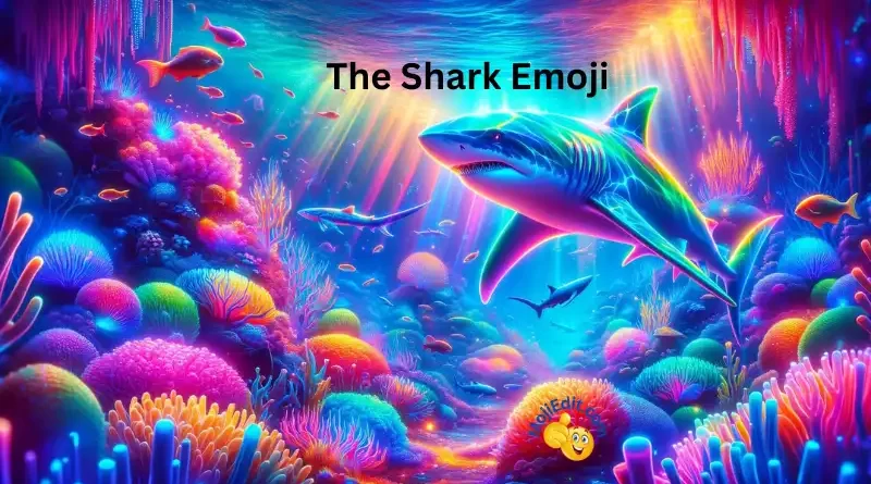 Neon Shark Emoji swimming in the ocean