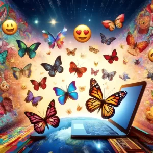 butterfly emojis fluttering from my laptop
