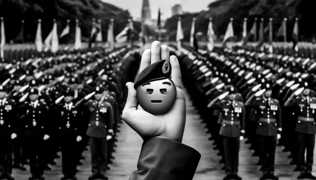 soldiers saluting with emoji in hand