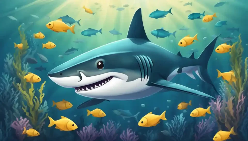 Shark emoji swimming with fishes