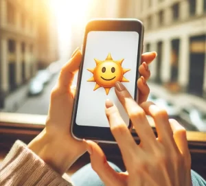 Julia texting the sun emoji
